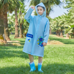 Blue color space print kids EVA raincoat