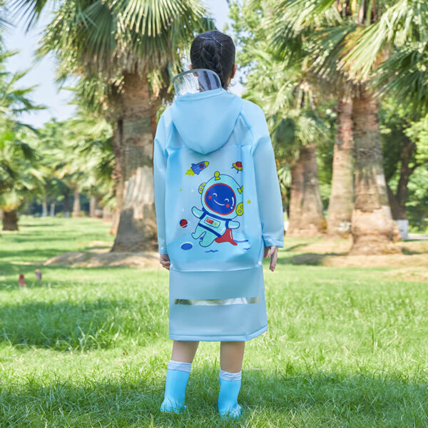 Blue color space print kids EVA raincoat - Image 2