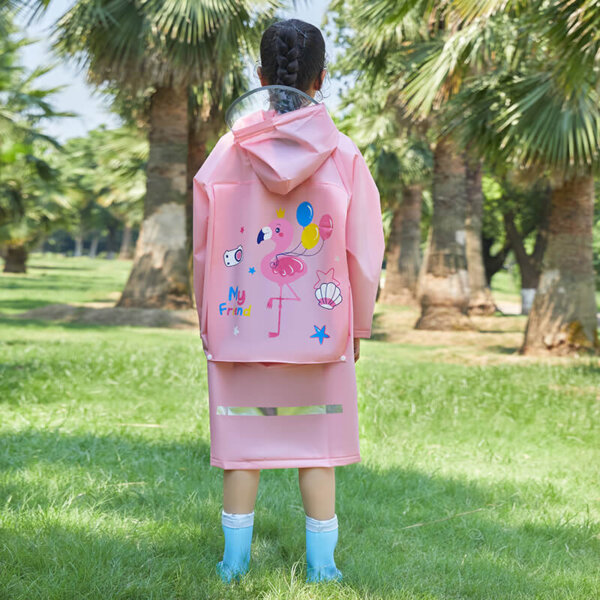 Flamingo design pink kids EVA raincoat